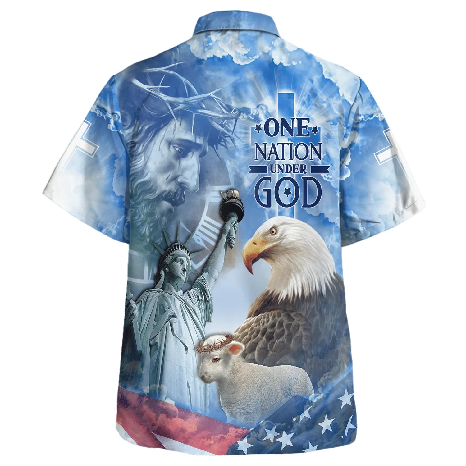 Jesus And Eagle One Nation Under God Hawaiian Shirt - Christian Hawaiian Shirt - Religious Hawaiian Shirts