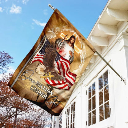 Jesus And Eagle One Nation Under God Jesus House Flags - Christian Garden Flags - Outdoor Christian Flag