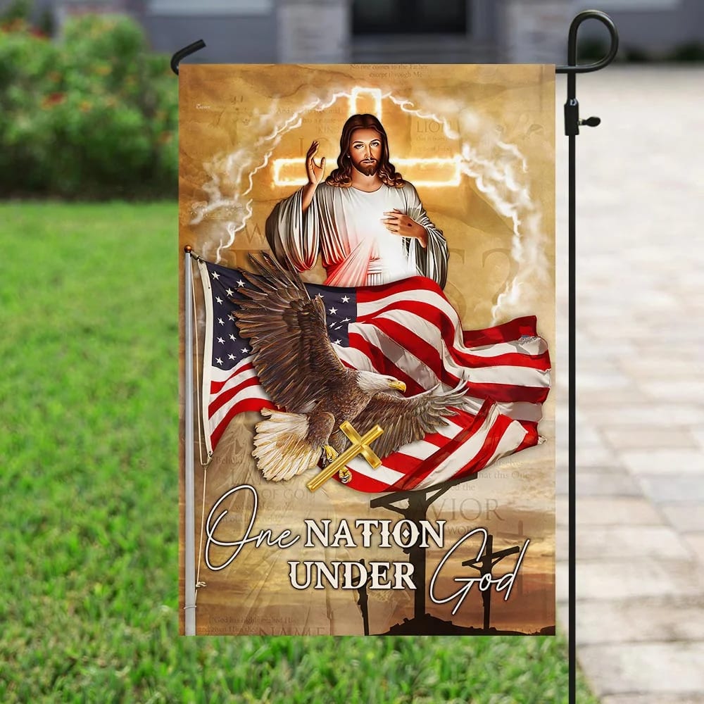 Jesus And Eagle One Nation Under God Jesus House Flags - Christian Garden Flags - Outdoor Christian Flag