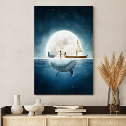 Jesus And Girl Boy Print Whale Painting Christian Nursery - Jesus Canvas Art - Christian Wall Art