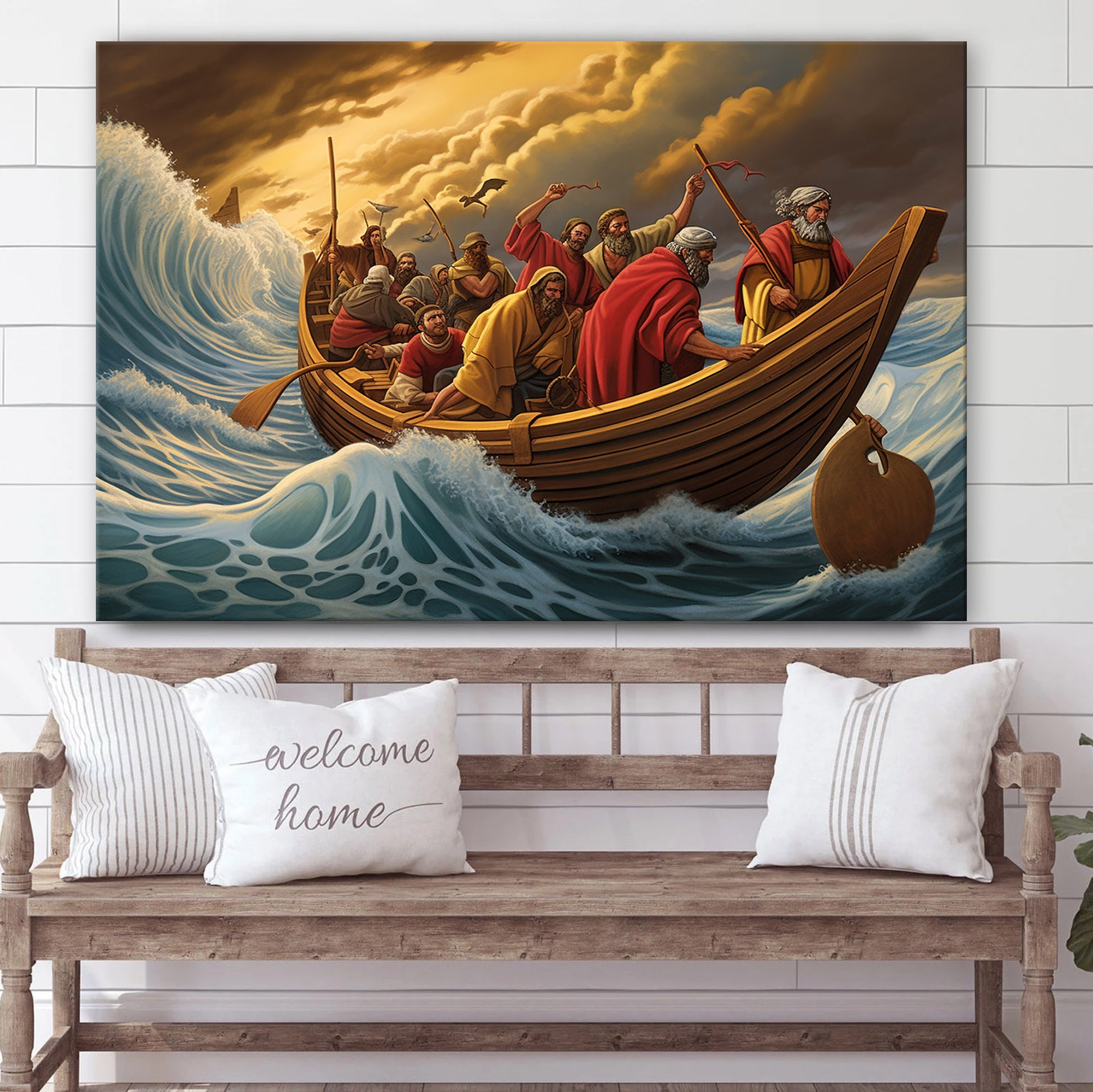Jesus And His Disciples In A Boat - Canvas Picture - Jesus Christ Canvas - Christian Wall Art