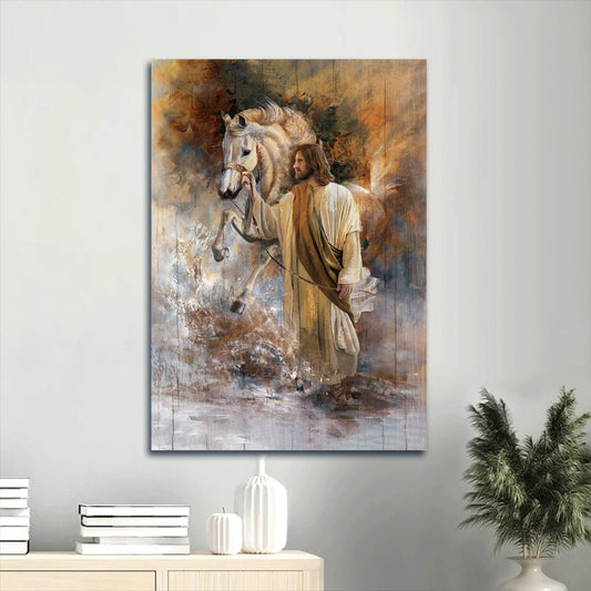 Jesus And Horse Canvas Wall Art - Christ Watercolor Painting - Gift For Christian