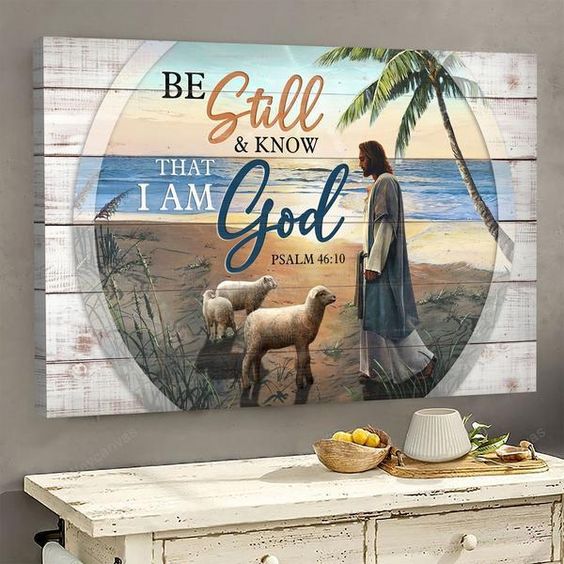 Jesus And Lambs On The Peaceful Beach Canvas Wall Art - Jesus Canvas Pictures - Christian Wall Posters