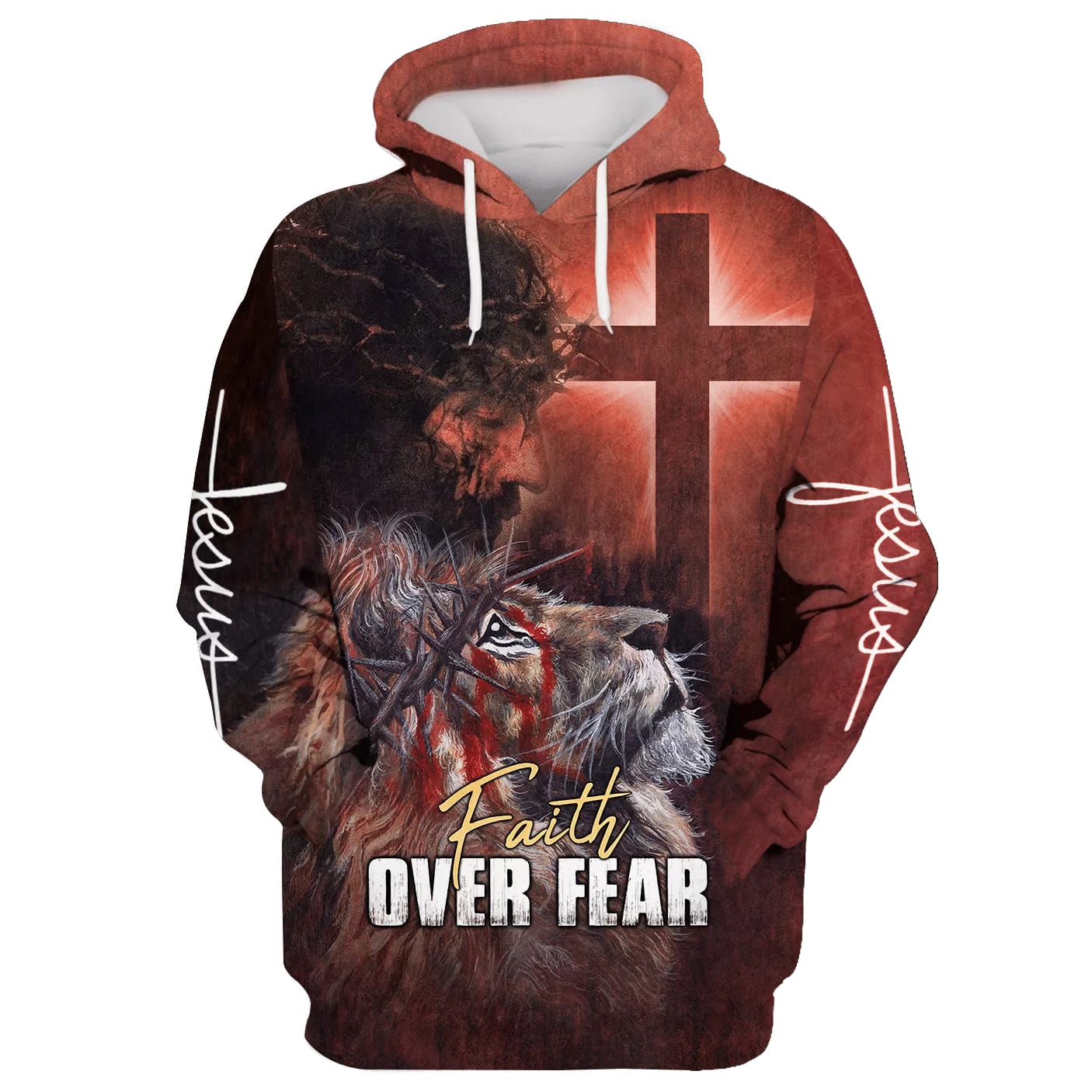 Jesus And Lion - Faith Over Fear Hoodie - Men & Women Christian Hoodie - 3D Printed Hoodie