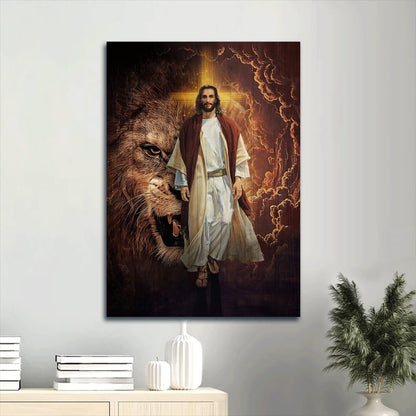 Jesus And Lion Canvas Wall Art - Jesus And Lion Of Judah Picture - Jesus Portrait Canvas- Gift For Christian