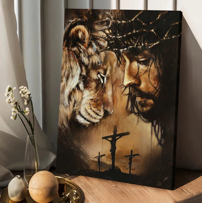 Jesus And Lion Face To Face Canvas Posters - Christian Wall Posters - Religious Wall Decor