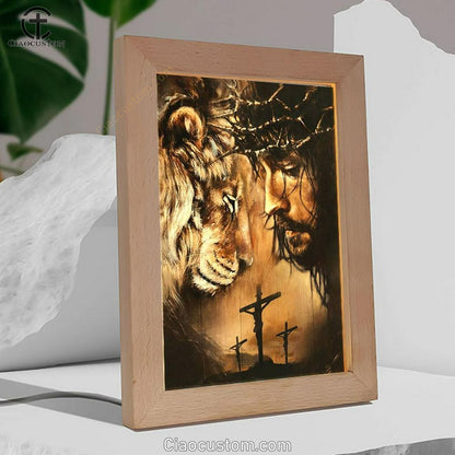 Jesus And Lion Face To Face Frame Lamp