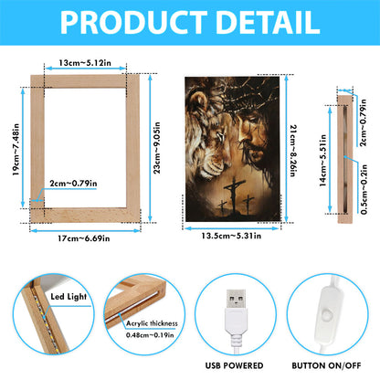 Jesus And Lion Face To Face Frame Lamp