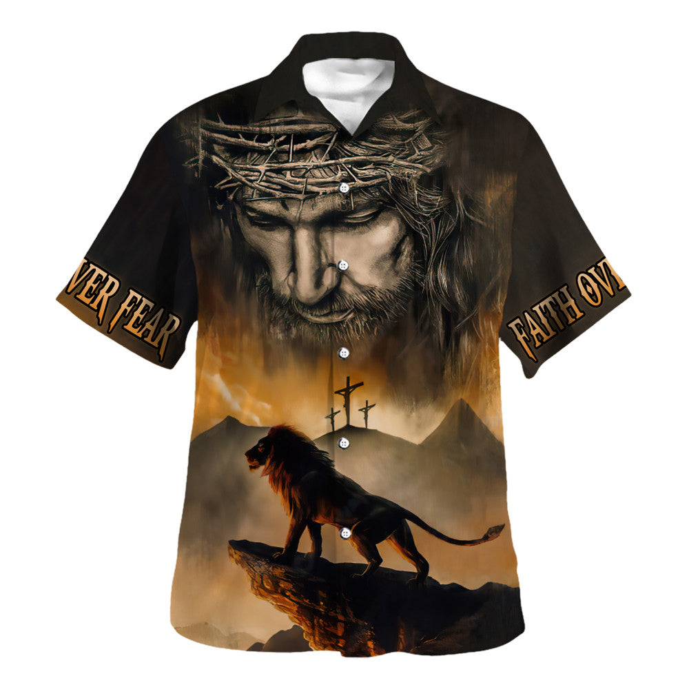Jesus And Lion Hawaiian Shirt - Christian Hawaiian Shirt - Religious Hawaiian Shirts