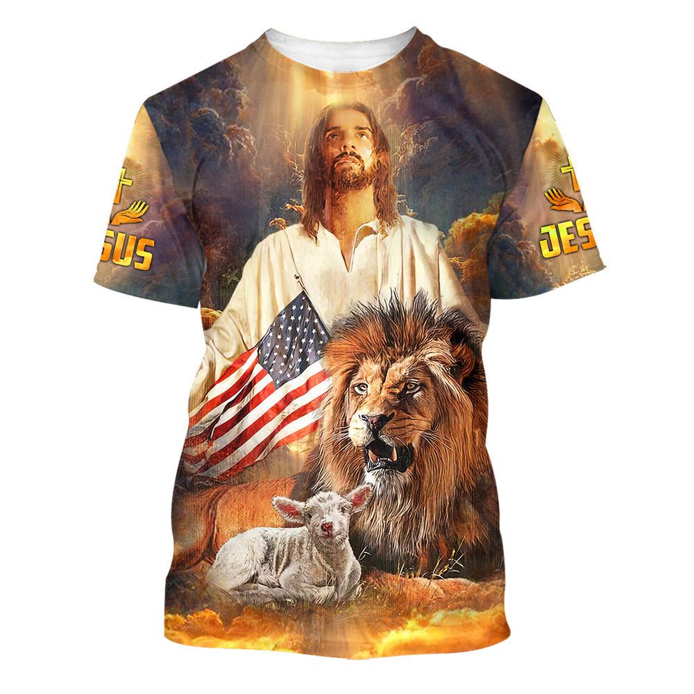 Jesus And Lion Lamb 3d All Over Print Shirt - Christian 3d Shirts For Men Women