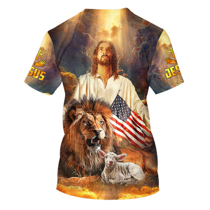 Jesus And Lion Lamb 3d All Over Print Shirt - Christian 3d Shirts For Men Women