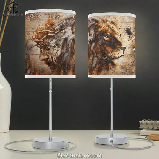 Jesus And Lion Large Table Lamp - Christian Table Lamp Prints - Religious Table Lamp Art