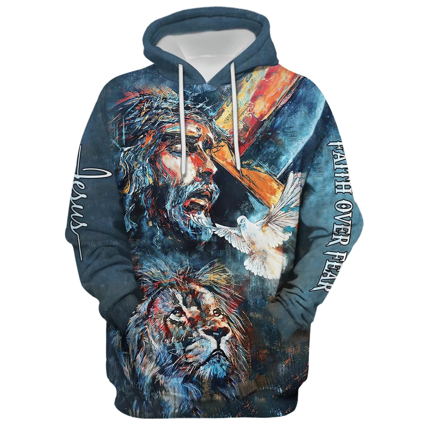 Jesus And Lion Of Judah - Faith Over Fear Hoodie - Men & Women Christian Hoodie - 3D Printed Hoodie