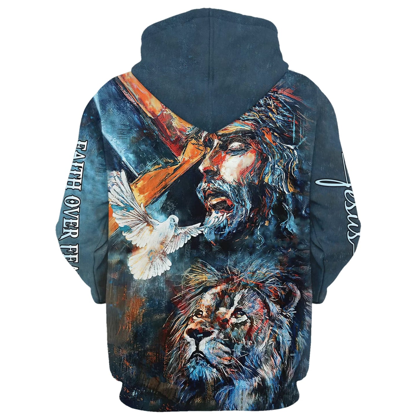 Jesus And Lion Of Judah - Faith Over Fear Hoodie - Men & Women Christian Hoodie - 3D Printed Hoodie