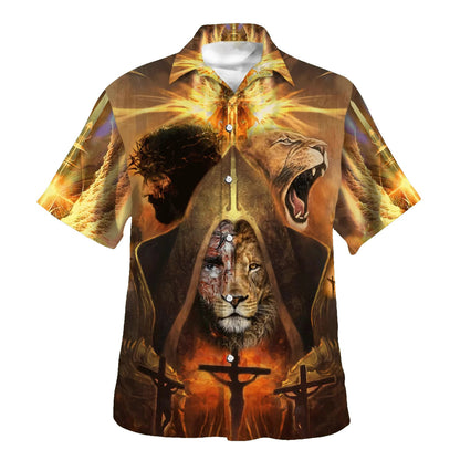 Jesus And Lion Of Judah Hawaiian Shirts For Men - Christian Hawaiian Shirt - Hawaiian Summer Shirts