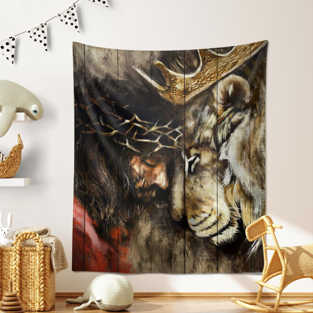 Jesus And Lion Painting Tapestry Lion Tapestry Jesus Tapestry Christian Tapestry