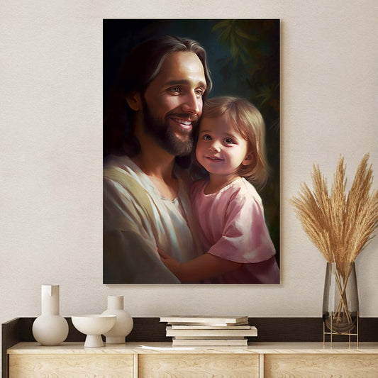 Jesus And Little Girl - Canvas Pictures - Jesus Christ Canvas - Christian Wall Art