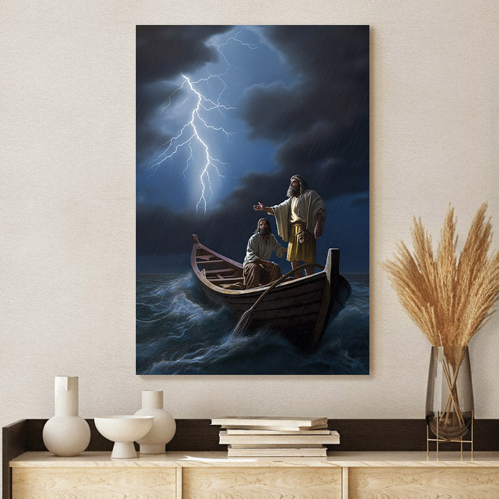 Jesus And Man Standing On A Boat - Canvas Picture - Jesus Christ Canvas - Christian Wall Art