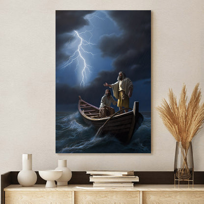 Jesus And Man Standing On A Boat - Canvas Picture - Jesus Christ Canvas - Christian Wall Art