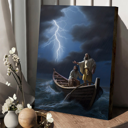 Jesus And Man Standing On A Boat - Canvas Picture - Jesus Christ Canvas - Christian Wall Art