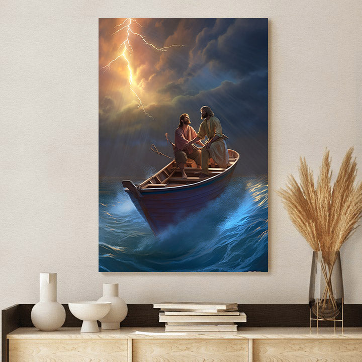 Jesus And Man Standing On A Boat 1 - Canvas Picture - Jesus Christ Canvas - Christian Wall Art