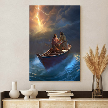 Jesus And Man Standing On A Boat 1 - Canvas Picture - Jesus Christ Canvas - Christian Wall Art