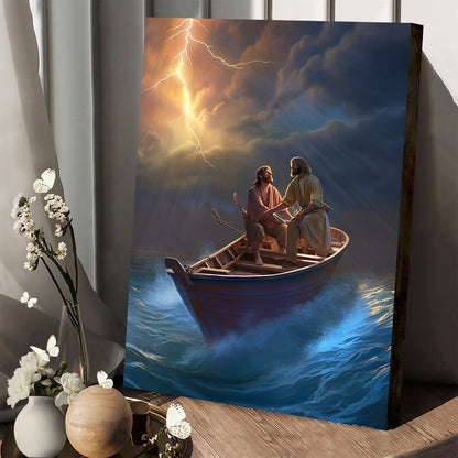 Jesus And Man Standing On A Boat 1 - Canvas Picture - Jesus Christ Canvas - Christian Wall Art