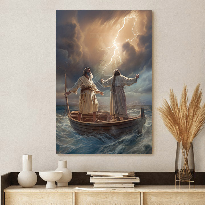 Jesus And Man Standing On A Boat 2 - Canvas Picture - Jesus Christ Canvas - Christian Wall Art