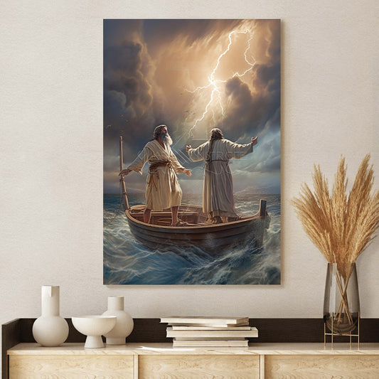 Jesus And Man Standing On A Boat 2 - Canvas Picture - Jesus Christ Canvas - Christian Wall Art