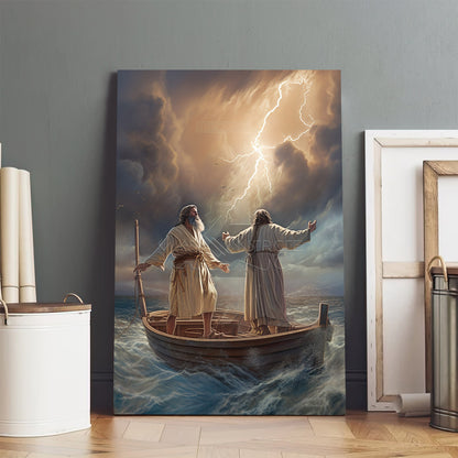 Jesus And Man Standing On A Boat 2 - Canvas Picture - Jesus Christ Canvas - Christian Wall Art