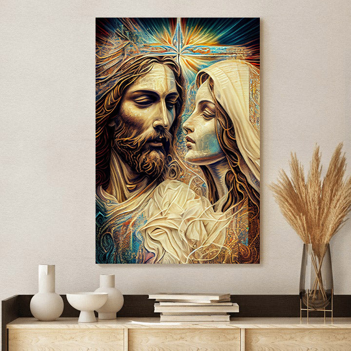 Jesus And Mary Abstract Style - Jesus Canvas Pictures - Christian Wall Art