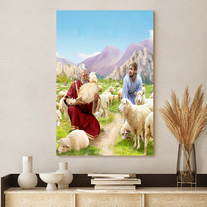 Jesus And Sheep - Canvas Pictures - Jesus Canvas Art - Christian Wall Art