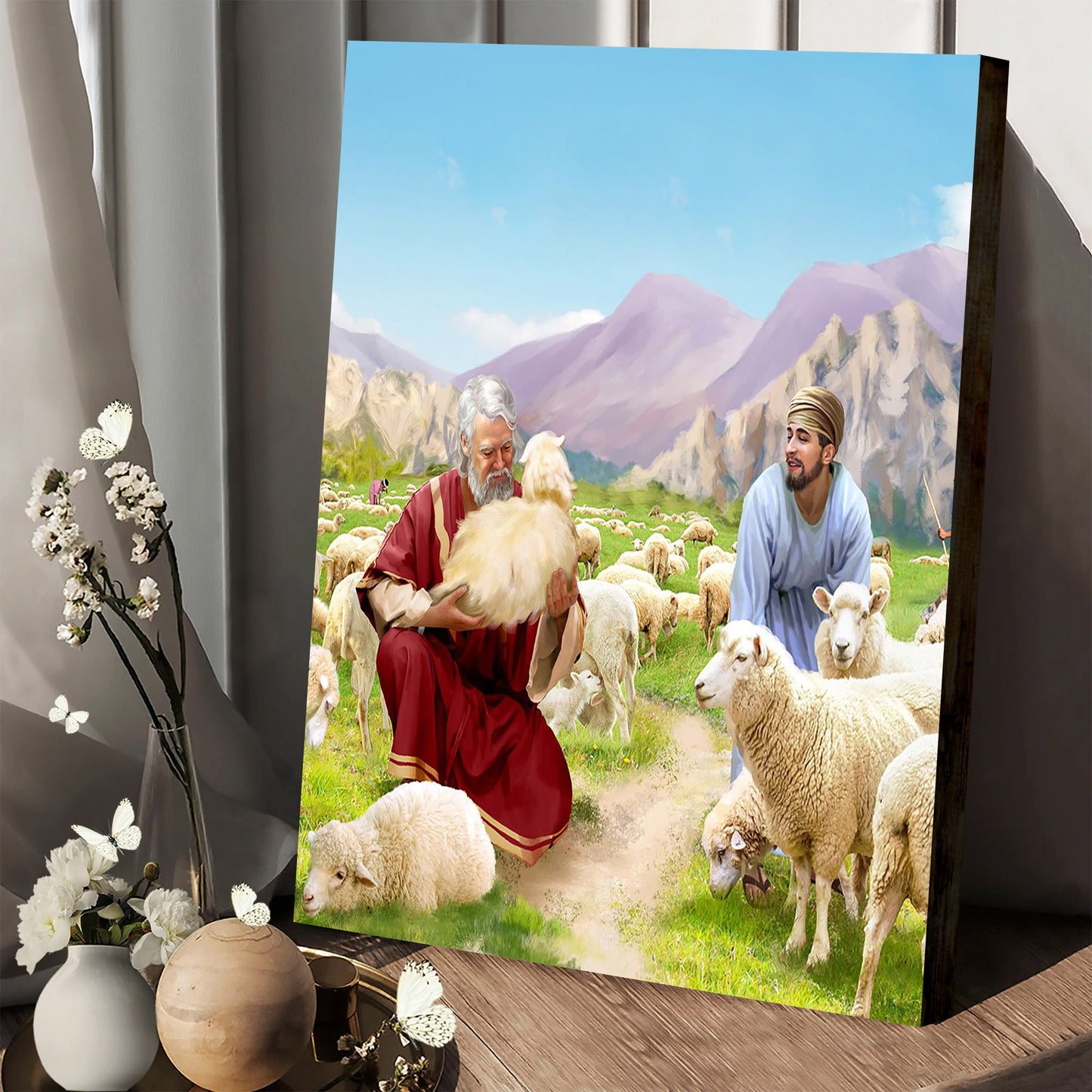 Jesus And Sheep - Canvas Pictures - Jesus Canvas Art - Christian Wall Art