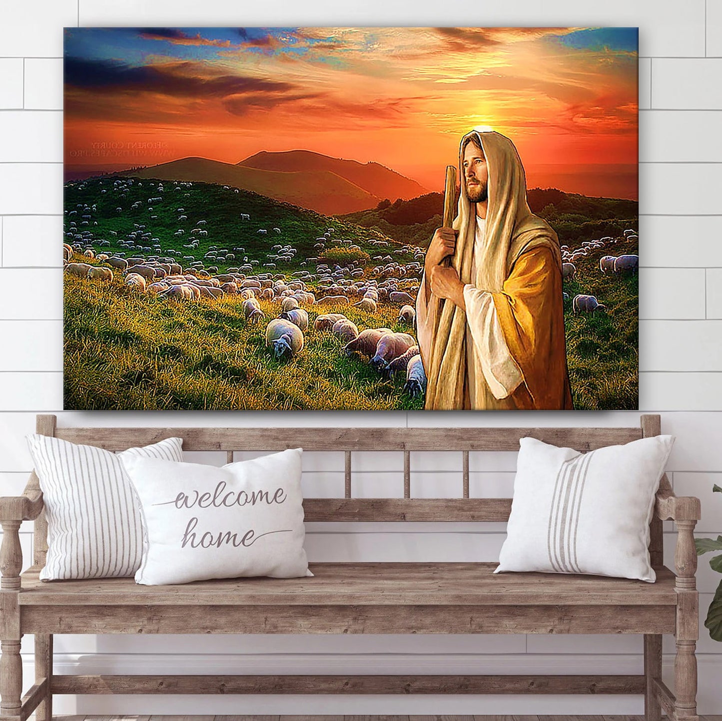 Jesus And Sheep - Jesus Canvas Wall Art - Christian Wall Art