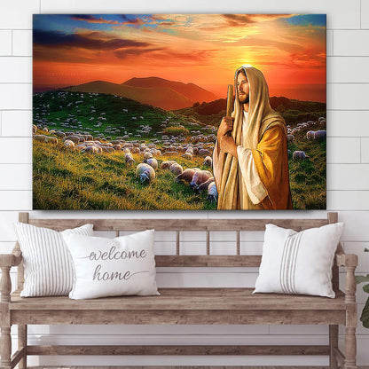 Jesus And Sheep - Jesus Canvas Wall Art - Christian Wall Art