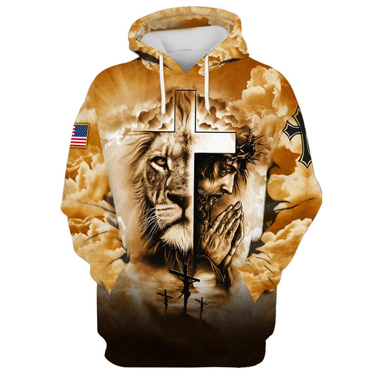 Jesus And The Cross Lion Of Judah Hoodie - Men & Women Christian Hoodie - 3D Printed Hoodie