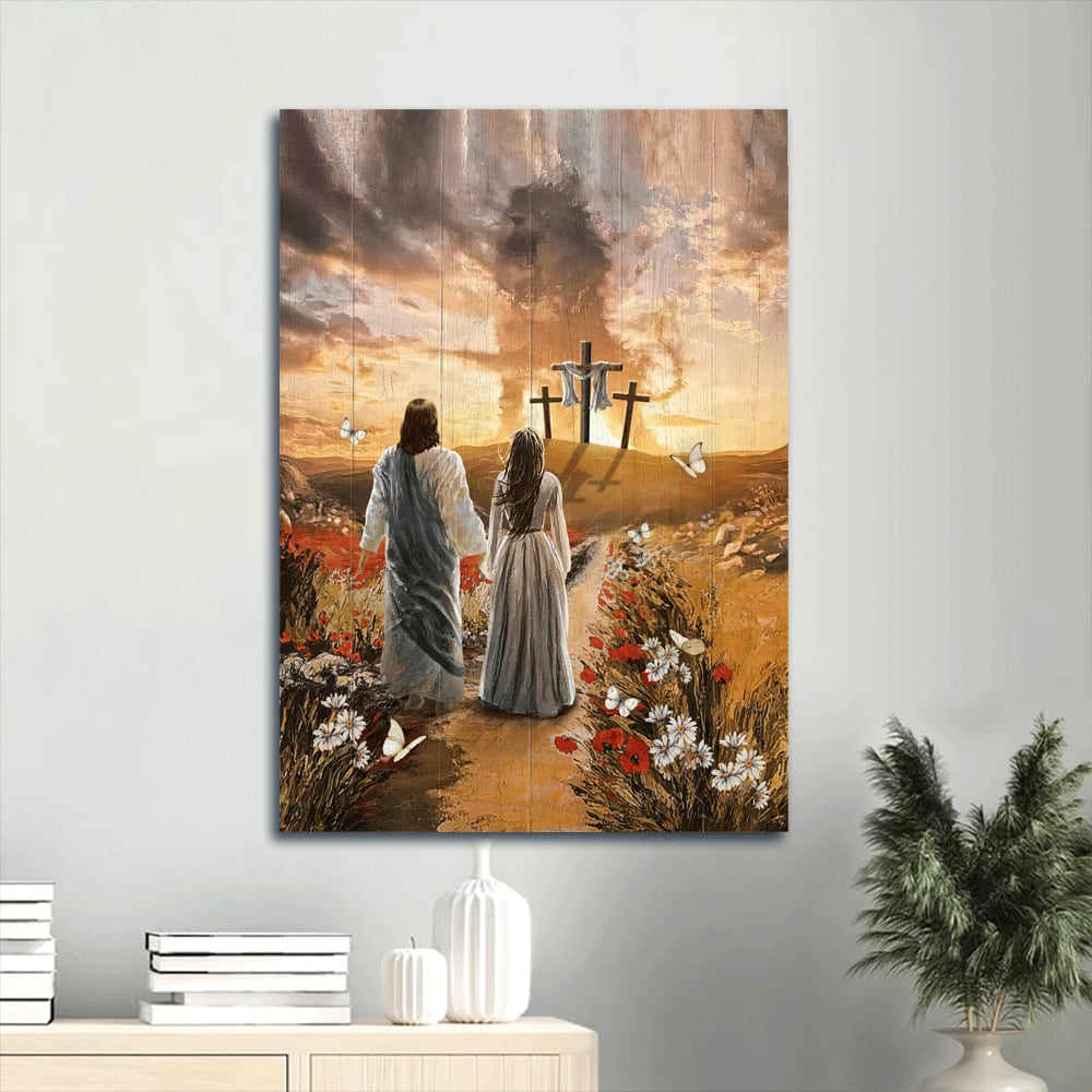 Jesus And The Girl Painting Canvas Wall Art - Amazing Sunset Stunning Lion Poppy Flower Canvas