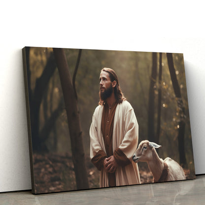 Jesus And The Goat Were Standing In The Forest - Canvas Picture - Jesus Christ Canvas - Christian Wall Art