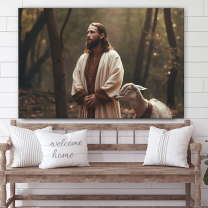 Jesus And The Goat Were Standing In The Forest - Canvas Picture - Jesus Christ Canvas - Christian Wall Art