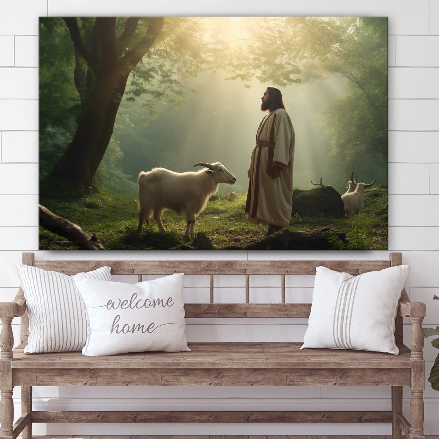 Jesus And The Goat Were Standing In The Forest 1 - Canvas Picture - Jesus Christ Canvas - Christian Wall Art