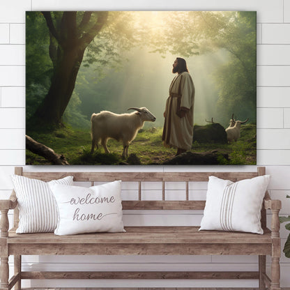 Jesus And The Goat Were Standing In The Forest 1 - Canvas Picture - Jesus Christ Canvas - Christian Wall Art
