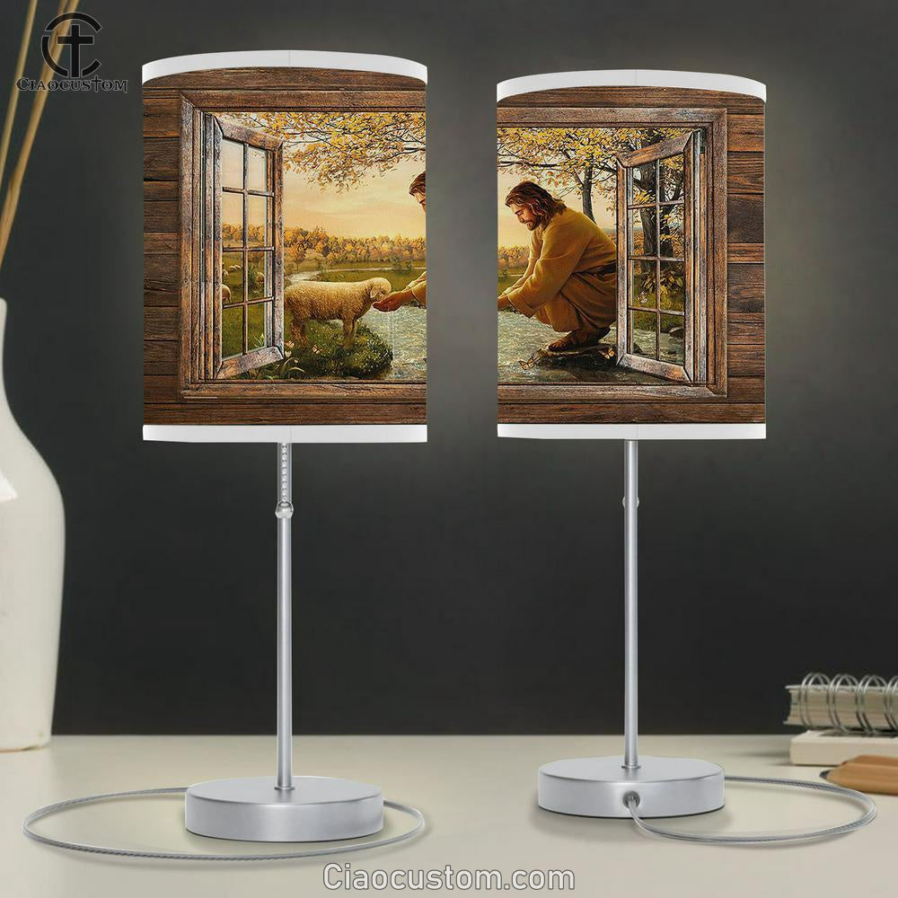 Jesus And The Lamb By The River Table Lamp Art - Christian Lamp Art Decor - Bible Verse Table Lamp