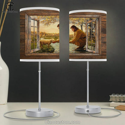Jesus And The Lamb By The River Table Lamp Art - Christian Lamp Art Decor - Bible Verse Table Lamp