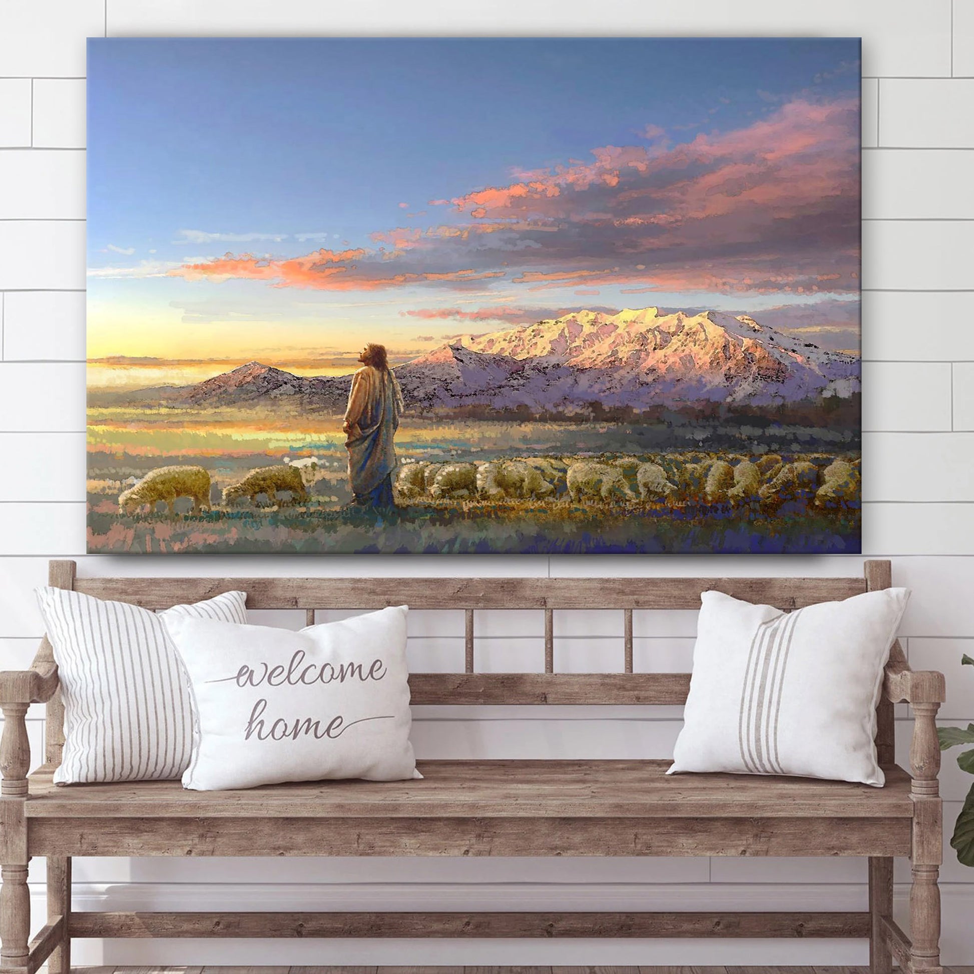 Jesus And The Lamb Picture - All His Majesty Canvas Wall Art - Christian Wall Decor