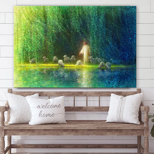 Jesus And The Lamb Picture - Among The Willows Canvas Wall Art - Christian Wall Decor