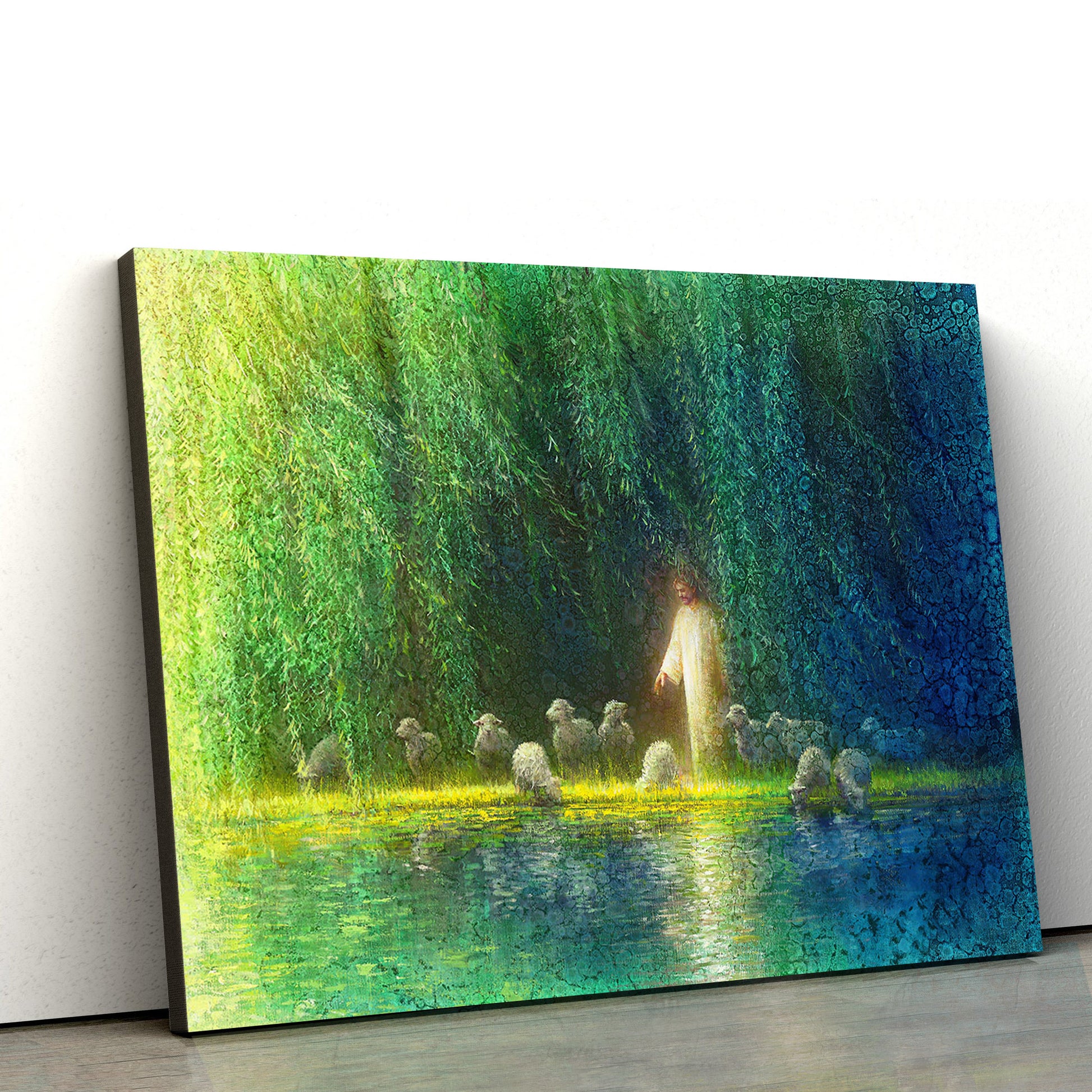 Jesus And The Lamb Picture - Among The Willows Canvas Wall Art - Christian Wall Decor