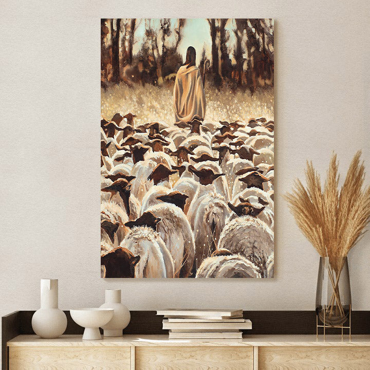 Jesus And The Lamb Picture - Be Ye Followers Of Me Portrait Canvas Wall Art - Christian Wall Decor