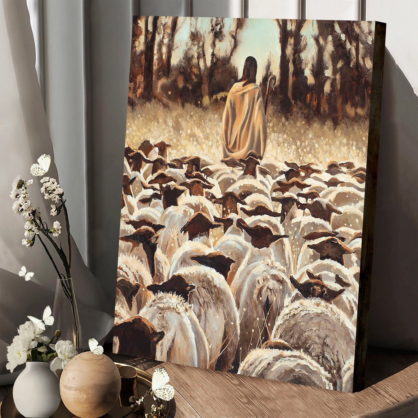 Jesus And The Lamb Picture - Be Ye Followers Of Me Portrait Canvas Wall Art - Christian Wall Decor