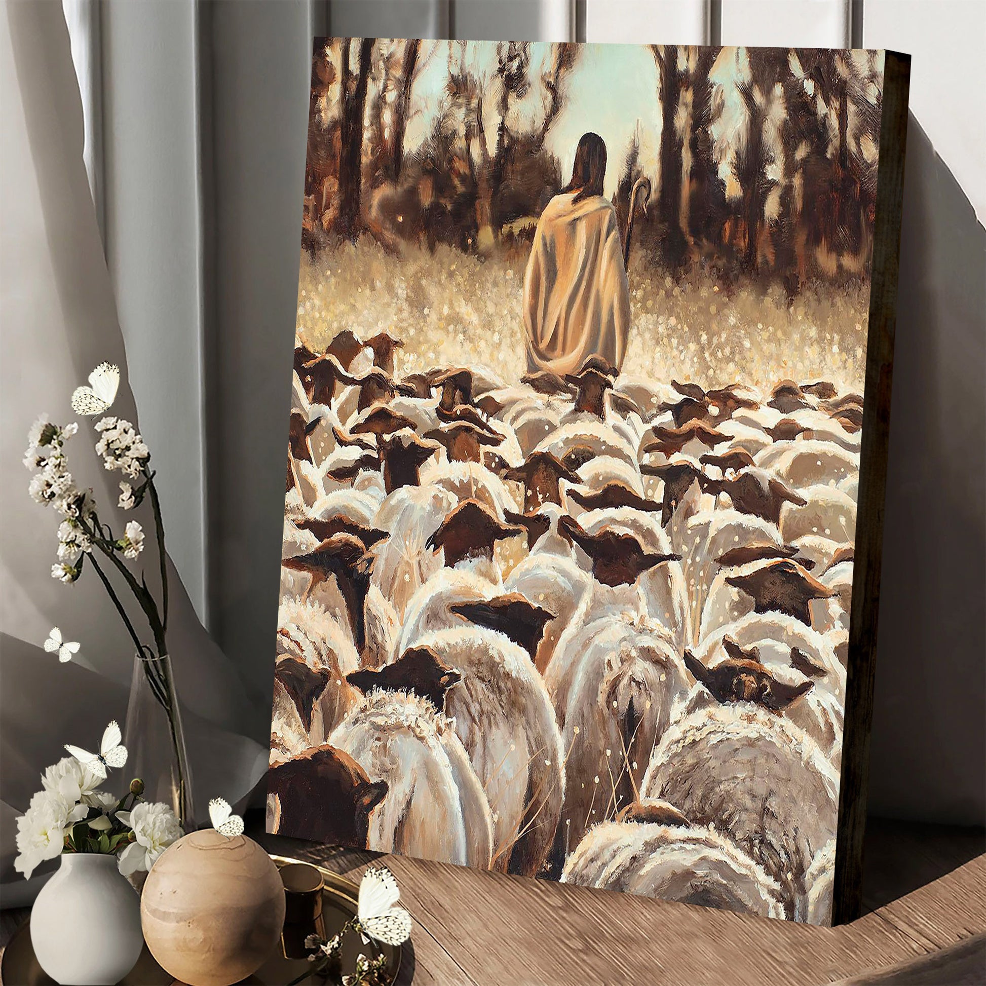 Jesus And The Lamb Picture - Be Ye Followers Of Me Portrait Canvas Wall Art - Christian Wall Decor