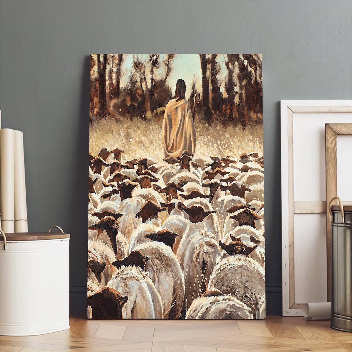 Jesus And The Lamb Picture - Be Ye Followers Of Me Portrait Canvas Wall Art - Christian Wall Decor